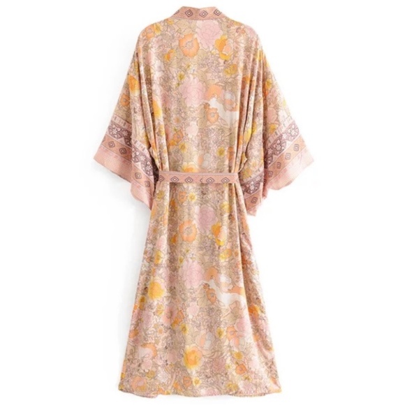 SOLD OUT Pink Bohemian Floral Maxi Duster Kimono Wrap Robe - Picture 15 of 16